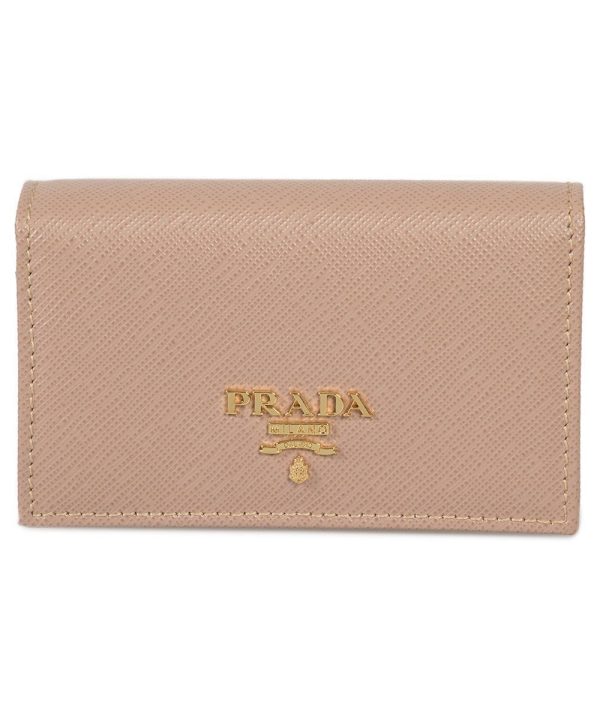 Prada Cammeo Beige Saffiano Leather Credit Card Holder Wallet 1MC122