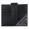 Prada Black Grey Vitello Grain Leather Card Case Bifold Wallet 2MC049