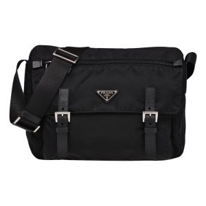 Prada Black Nylon Triangle Logo Messenger Bag 1BD671