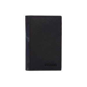 Prada Black Saffiano Leather Camouflage Print Vertical Card Holder 2MC101