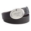 Prada Black Saffiano Leather Engraved Oval Plaque Buckle Size: 110/44 Belt 2CM046