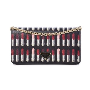 Prada Black Saffiano Leather Lipstick Mini Cross Body Handbag 1DH044