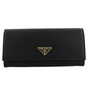 Prada Black Saffiano Leather Triangle Logo Continental Wallet 1MH132