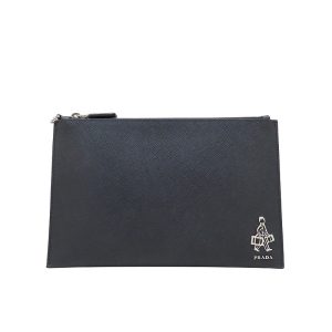 Prada Black Saffiano Voyage Leather Clutch Document Holder 2NG005