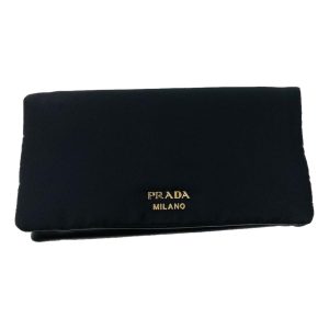 Prada Black Tessuto Nylon Calfskin Leather Wallet Clutch Bag 1MS001