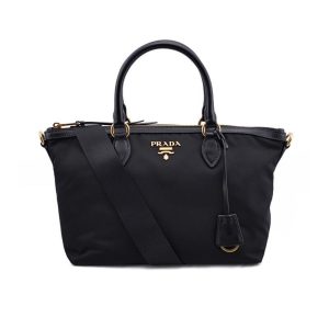 Prada Black Tessuto Nylon Leather Two-Way Satchel Handbag 1BA104