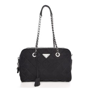 Prada Black Tessuto Nylon Quilted Small Shoulder Handbag 1BB072