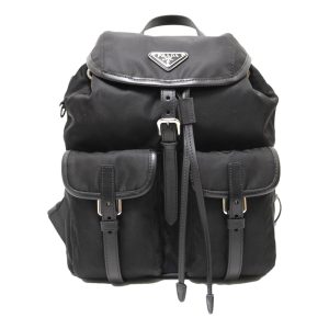 Prada Black Tessuto Nylon Soft Calf Leather Adjustable Backpack 1BZ677