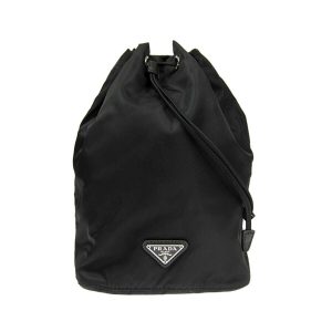 Prada Black Tessuto Nylon Triangle Logo Drawstring Bucket Bag 1NA369