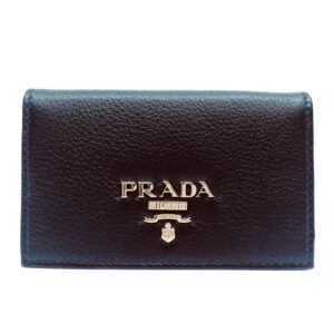 Prada Black Vitello Grain Soft Calf Leather Credit Card Case Wallet 1MC122