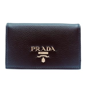 Prada Black Vitello Grain Soft Calf Leather Credit Card Case Wallet 1MC122