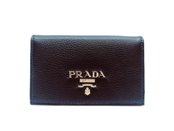 Prada Black Vitello Grain Soft Calf Leather Credit Card Case Wallet 1MC122