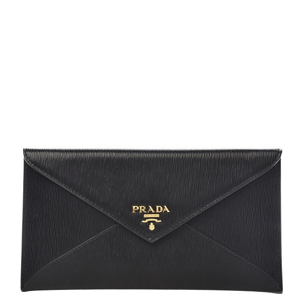 Prada Black Vitello Move Leather Long Envelope Wallet 1MF175