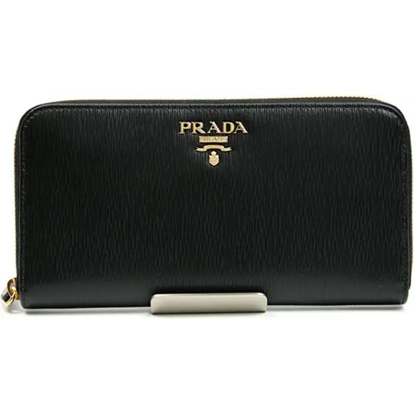 Prada Black Vitello Move Leather Zip Around Wallet 1ML506