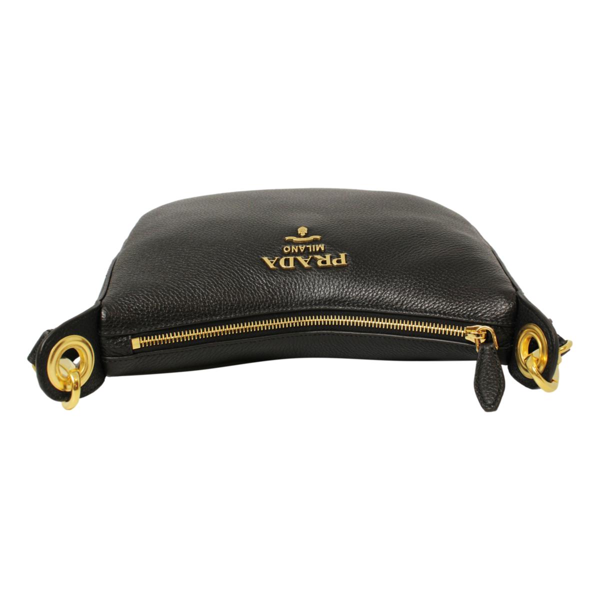 Prada Black Vitello Phenix Leather Shoulder Camera Bag 1BH103: Handbags