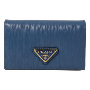 Prada Blue Vitello Move Leather Triangle Logo Card Case Wallet 1MC122