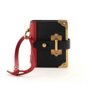 Prada Cahier Black Red Saffiano Leather Notebook Bag Charm 1TL043