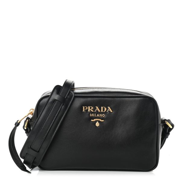 Prada Grace Lux Black Smooth Calf Leather Shoulder Camera Bag 1BH103