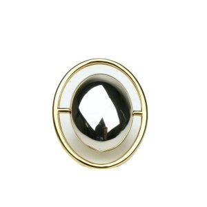 Saint Laurent Oval Brass Metal Circular Ring Silver/Gold Size 6